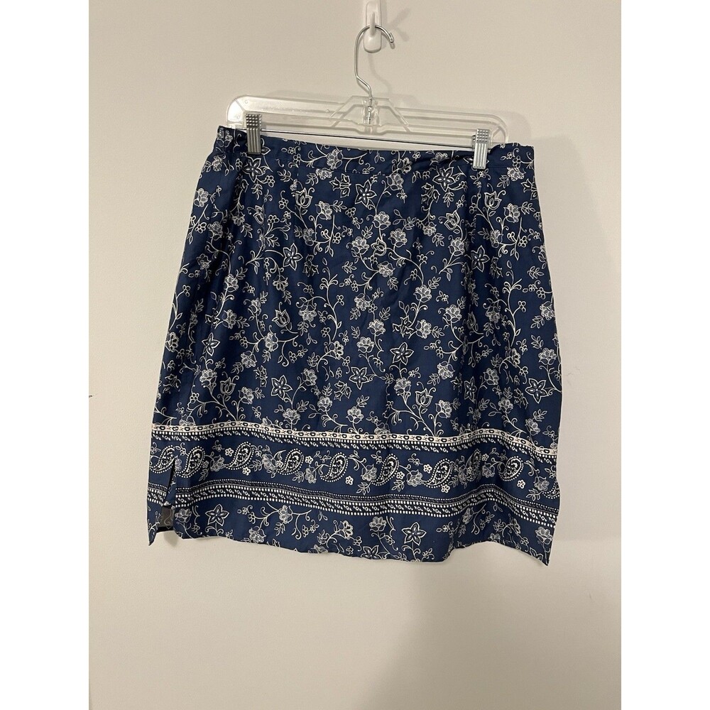 Karen Scott Womens 18 Navy Blue White Floral Paisley Cotton Skort Shorts
